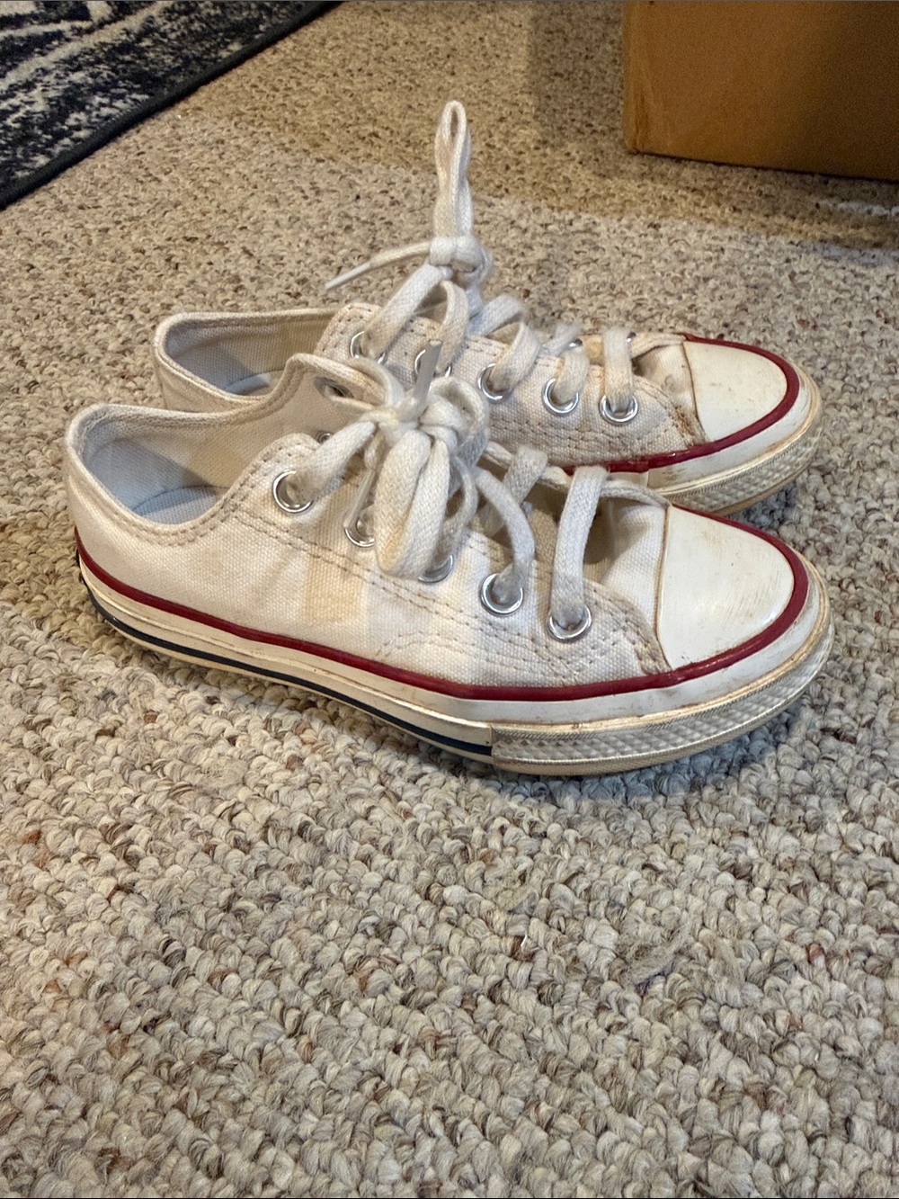 Converse Kids White Low-Top Sneakers with Red Stripe